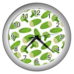 Vegetable Pattern With Composition Broccoli Wall Clock (silver) by pakminggu