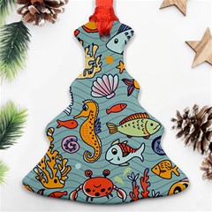 Cartoon Underwater Seamless Pattern With Crab Fish Seahorse Coral Marine Elements Christmas Tree Ornament (two Sides) by Bedest