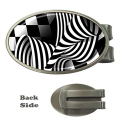 Op-art-black-white-drawing Money Clips (oval)  by Bedest