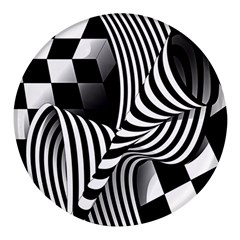 Op-art-black-white-drawing Round Glass Fridge Magnet (4 Pack) by Bedest