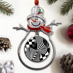 Op-art-black-white-drawing Metal Snowman Ornament by Bedest