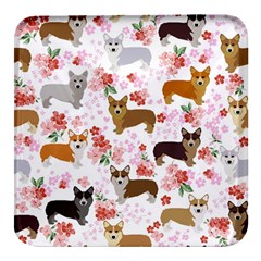 Corgis Corgi Pattern Square Glass Fridge Magnet (4 Pack) by Cowasu