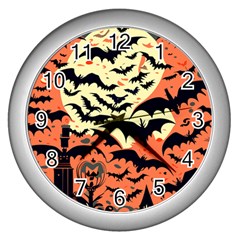 Bat Pattern Wall Clock (silver) by Valentinaart