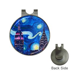 Starry Night In New York Van Gogh Manhattan Chrysler Building And Empire State Building Hat Clips With Golf Markers by Sarkoni