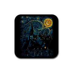 Castle Starry Night Van Gogh Parody Rubber Coaster (square) by Sarkoni