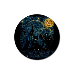 Castle Starry Night Van Gogh Parody Rubber Coaster (round) by Sarkoni