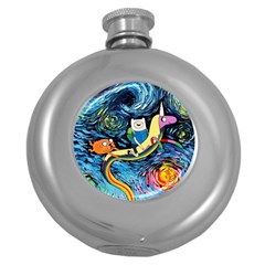 Cartoon Parody  Art Starry Night Van Gogh Round Hip Flask (5 Oz) by Sarkoni