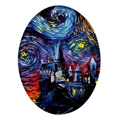 Castle Starry Night Print Van Gogh Parody Oval Glass Fridge Magnet (4 Pack) by Sarkoni