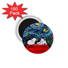 Dog Cartoon Vincent Van Gogh s Starry Night Parody 1 75  Magnets (100 Pack)  by Sarkoni