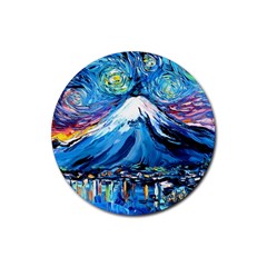 Mount Fuji Art Starry Night Van Gogh Rubber Round Coaster (4 Pack) by Sarkoni