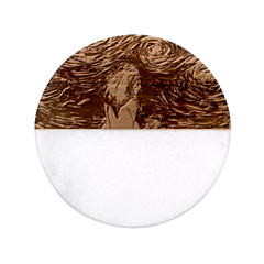 Lion Art Starry Night Van Gogh Classic Marble Wood Coaster (round)  by Sarkoni