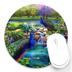 Peacocks  Fantasy Garden Round Mousepad by Bedest