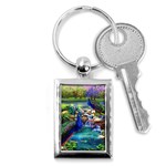 Peacocks  Fantasy Garden Key Chain (Rectangle) Front