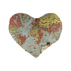 Vintage Old Antique World Map Standard 16  Premium Heart Shape Cushions by Bedest