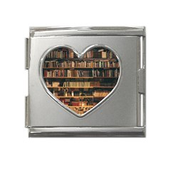 Books On Bookshelf Assorted Color Book Lot In Bookcase Library Mega Link Heart Italian Charm (18mm) by Ravend