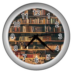 Books On Bookshelf Assorted Color Book Lot In Bookcase Library Wall Clock (silver) by Ravend