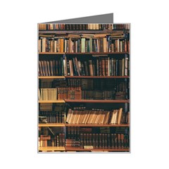 Books On Bookshelf Assorted Color Book Lot In Bookcase Library Mini Greeting Card by Ravend