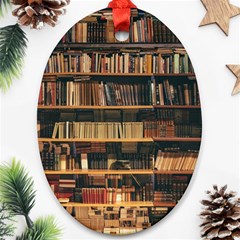 Books On Bookshelf Assorted Color Book Lot In Bookcase Library Oval Ornament (two Sides) by Ravend