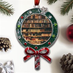 Books On Bookshelf Assorted Color Book Lot In Bookcase Library Metal X mas Lollipop With Crystal Ornament by Ravend