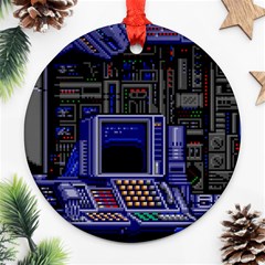 Blue Computer Monitor With Chair Game Digital Art Ornament (round) by Bedest