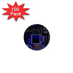 Blue Computer Monitor With Chair Game Digital Art 1  Mini Magnets (100 Pack)  by Bedest