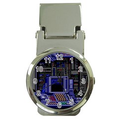 Blue Computer Monitor With Chair Game Digital Art Money Clip Watches by Bedest