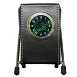 Green And Black Abstract Digital Art Pen Holder Desk Clock Front