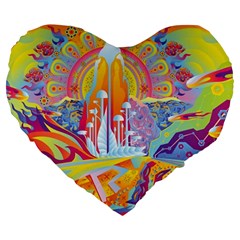 Multicolored Optical Illusion Painting Psychedelic Digital Art Large 19  Premium Flano Heart Shape Cushions by Bedest