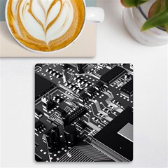 Black And Gray Circuit Board Computer Microchip Digital Art Uv Print Square Tile Coaster  by Bedest