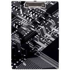 Black And Gray Circuit Board Computer Microchip Digital Art A4 Acrylic Clipboard by Bedest