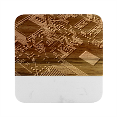 Black And Gray Circuit Board Computer Microchip Digital Art Marble Wood Coaster (square) by Bedest