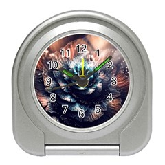 Blue And Brown Flower 3d Abstract Fractal Travel Alarm Clock by Bedest