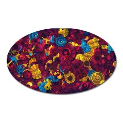 Psychedelic Digital Art Colorful Flower Abstract Multi Colored Oval Magnet by Bedest