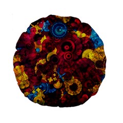 Psychedelic Digital Art Colorful Flower Abstract Multi Colored Standard 15  Premium Round Cushions by Bedest