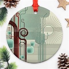 Green Red And White Line Digital Abstract Art Ornament (round) by Bedest