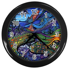 Multicolored Abstract Painting Artwork Psychedelic Colorful Wall Clock (black) by Bedest