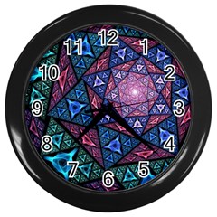 Purple Psychedelic Art Pattern Mosaic Design Fractal Art Wall Clock (black) by Bedest