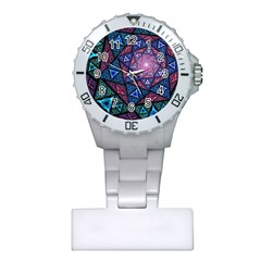 Purple Psychedelic Art Pattern Mosaic Design Fractal Art Plastic Nurses Watch by Bedest