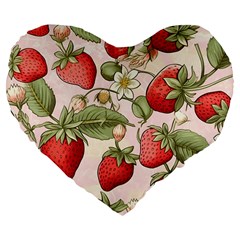 Strawberry Fruit Large 19  Premium Flano Heart Shape Cushions by Bedest