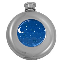 Sky Night Moon Clouds Crescent Round Hip Flask (5 Oz) by Proyonanggan