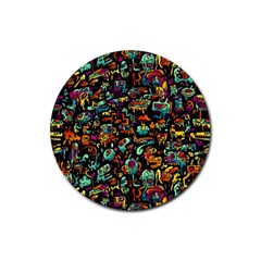 Multicolored Doodle Abstract Colorful Multi Colored Rubber Round Coaster (4 Pack) by Grandong