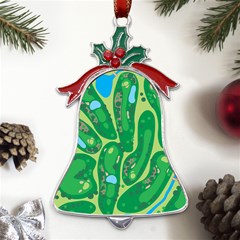 Golf Course Par Golf Course Green Metal Holly Leaf Bell Ornament by Sarkoni