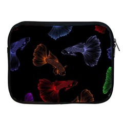 Vector Aquarium Guppies Seamless Fish Pattern With Black Background Apple Ipad 2/3/4 Zipper Cases by Grandong