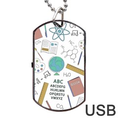 School Subjects And Objects Vector Illustration Seamless Pattern Dog Tag Usb Flash (two Sides) by Grandong