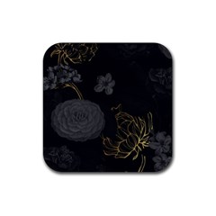 Dark And Gold Flower Patterned Rubber Coaster (square) by Grandong