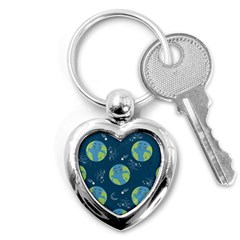 Seamless Pattern Cartoon Earth Planet Key Chain (heart) by Grandong