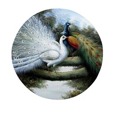 Canvas Oil Painting Two Peacock Mini Round Pill Box (pack Of 5) by Grandong