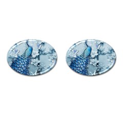 Chinese Style 3d Embossed Blue Peacock Oil Painting Cufflinks (oval) by Grandong