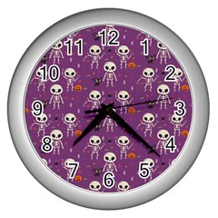 Skull Halloween Pattern Wall Clock (silver) by Ndabl3x