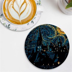 Hogwarts Starry Night Van Gogh Uv Print Round Tile Coaster by Sarkoni